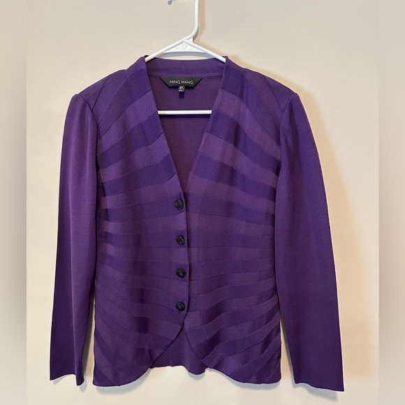 MING WANG Women's Cardigan Sweater Purple Size XS - Picture 2 of 10